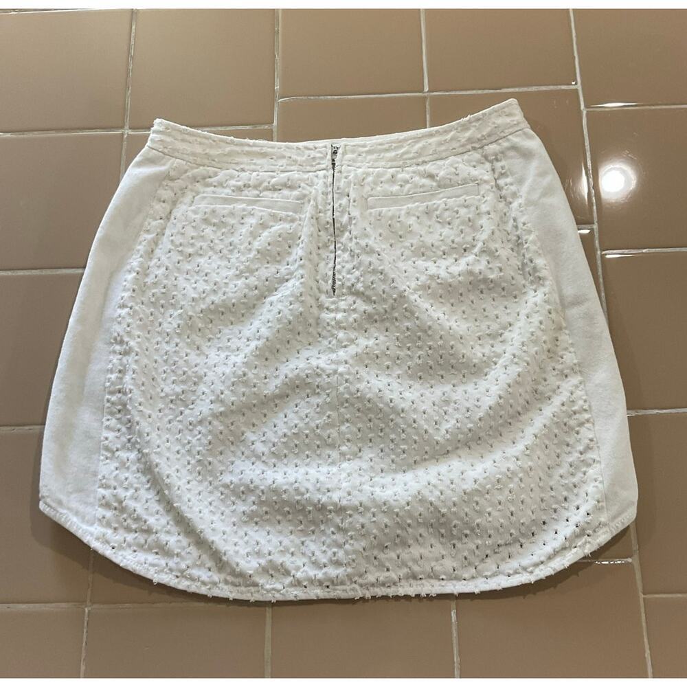 Rebecca Taylor Punched Denim White Mini Skirt Size Small Pockets - Picture 3 of 6